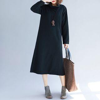 Plain High-neck Long-sleeve Knit Dress