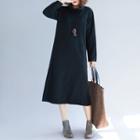 Plain High-neck Long-sleeve Knit Dress