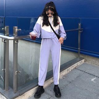 Mock-neck Half Zip Sweatshirt / Cropped Harem Sweatpants