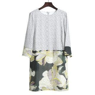 3/4-sleeve Floral Print Panel Dress