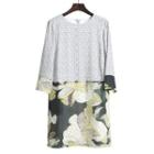 3/4-sleeve Floral Print Panel Dress