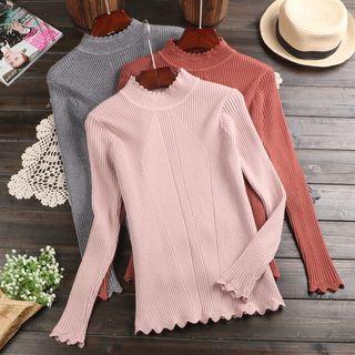 Scallop Edge Mock Neck Knit Top