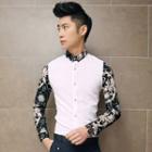 Long-sleeve Printed Panel Shirt