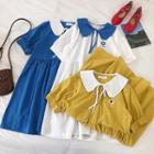 Color-block Peter-pan Collar Lace-up Dress