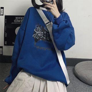 Lettering Print Sweatshirt Sapphire Blue - One Size