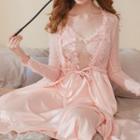Set: Lace Night Dress + Robe Dress & Robe - Champagne Pink - One Size