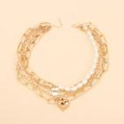 Faux Pearl Chain Layered Necklace 1 Pc - Gold - One Size