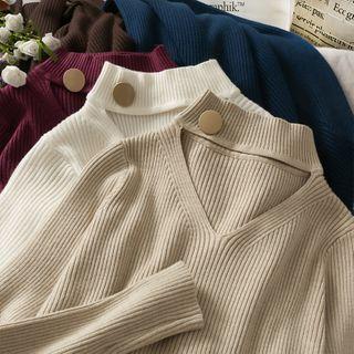 Cutout-front Mock-neck Skinny Knit Top In 7 Colors