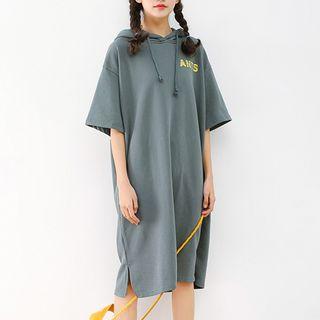 Lettering Short-sleeve Hoodie Dress