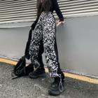 Leopard Print Panel Drawstring-cuff Pants