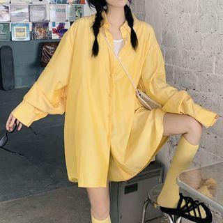 Long-sleeve Oversized Shirt Yellow - One Size