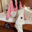 Beaded Flower Wide Leg Pants