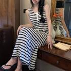 Striped Midi A-line Tank Dress Stripe - Black & White - One Size