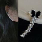 Rhinestone Butterfly Cuff Earring 1 Pc - 0215a# - Clip On Earring - Left Ear - As Shown In Figure - One Size