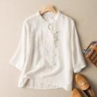 Asymmetrical Elbow-sleeve Frog Buttoned Shirt