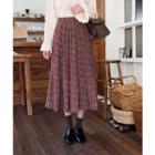 Accordion-pleated Floral Print Skirt Brown - One Size