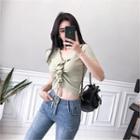 Drawstring-front Frill-trim Knit Top