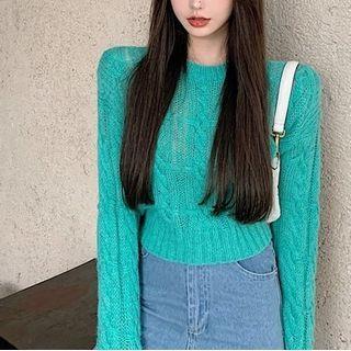 Chunky Knit Top Aqua Green - One Size