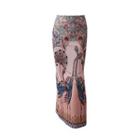 Peacock Print Maxi Straight-fit Skirt