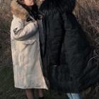 Couple Matching Long Furry-trim Hooded Padded Parka
