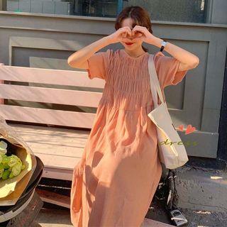 Short-sleeve A-line Midi Dress Ash Pink - One Size
