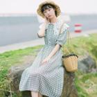 Short-sleeve Crochet Trim Check Dress