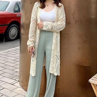 Long Crochet Knit Cardigan