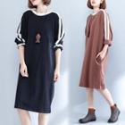 Long-sleeve Contrast-trim Midi T-shirt Dress