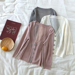 V-neck Single-breasted Slim-fit Long-sleeve Light Cardigan
