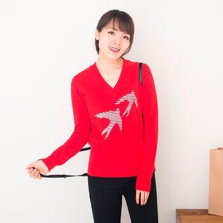 Swallow Sequined V-neck Sweater