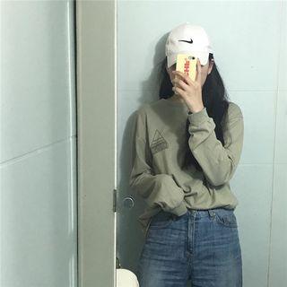 Long-sleeve Printed T-shirt Light Green - One Size