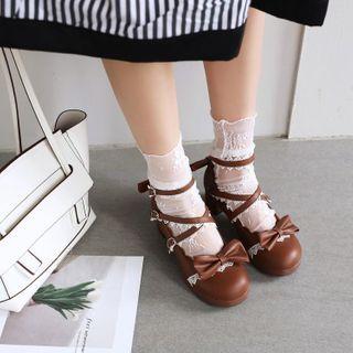Block Heel Lace Bow Mary Jane Pumps