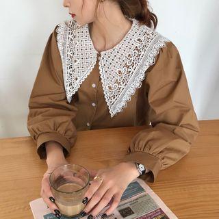 Long-sleeve Lace-collar Buttoned Blouse