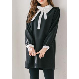 Contrast-trim Mini Shirtdress With Tie