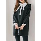 Contrast-trim Mini Shirtdress With Tie