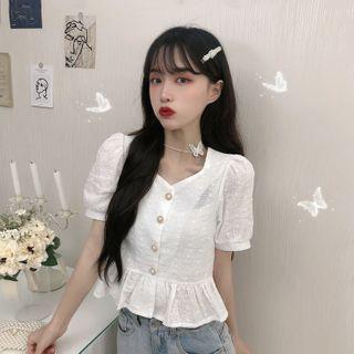 Short-sleeve Buttoned Peplum Top