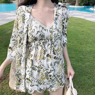 Floral Print Robe / Set: Floral Print Camisole Top + Shorts