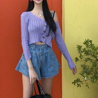 Long-sleeve Knit Cropped Top