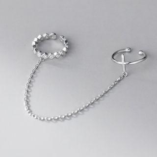 Chained Ear Cuffs 1 Pair - S925 Silver Cuff Earrings - Silver - One Size