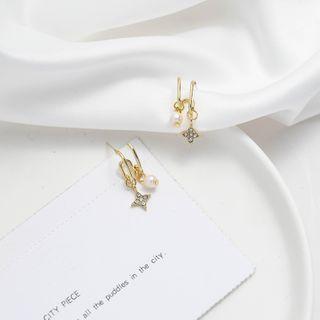 Sterling Silver Star Drop Earring 1 Pair - 925 Silver - Pearl - One Size