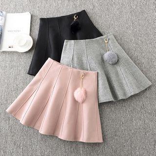Plain Pompom A-line Skirt
