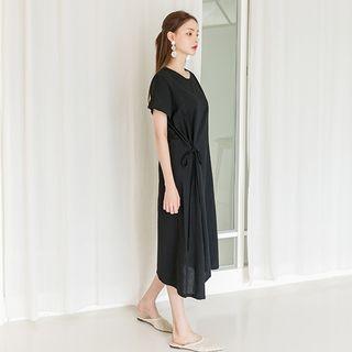 Round-neck Tie-side Midi Dress