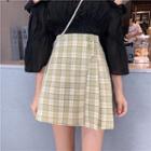 Pleated Panel Plaid Mini Skirt