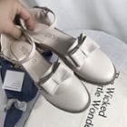 Round-toe Bow-accent Flat Sandals