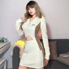 Set: Long-sleeve Zip Top + A-line Skirt