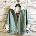 Couple Matching Paneled Letter Color Block Zip Hooded Cargo Jacket