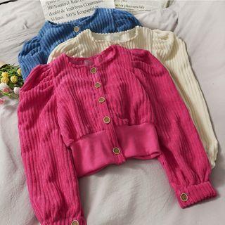 Corduroy Puff-sleeve Crop Blouse