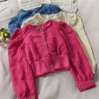 Corduroy Puff-sleeve Crop Blouse
