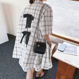 Set: Elbow-sleeve Plaid Bow Back Blazer + Shorts