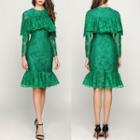 Long Sleeve Ruffled Lace Mermaid Cocktail Dress